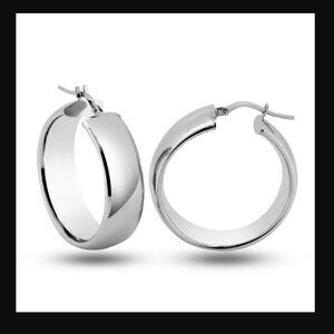 Sterling Silver 925 High Polished Sterling Silver 9mm Hoop Earrings 25mm